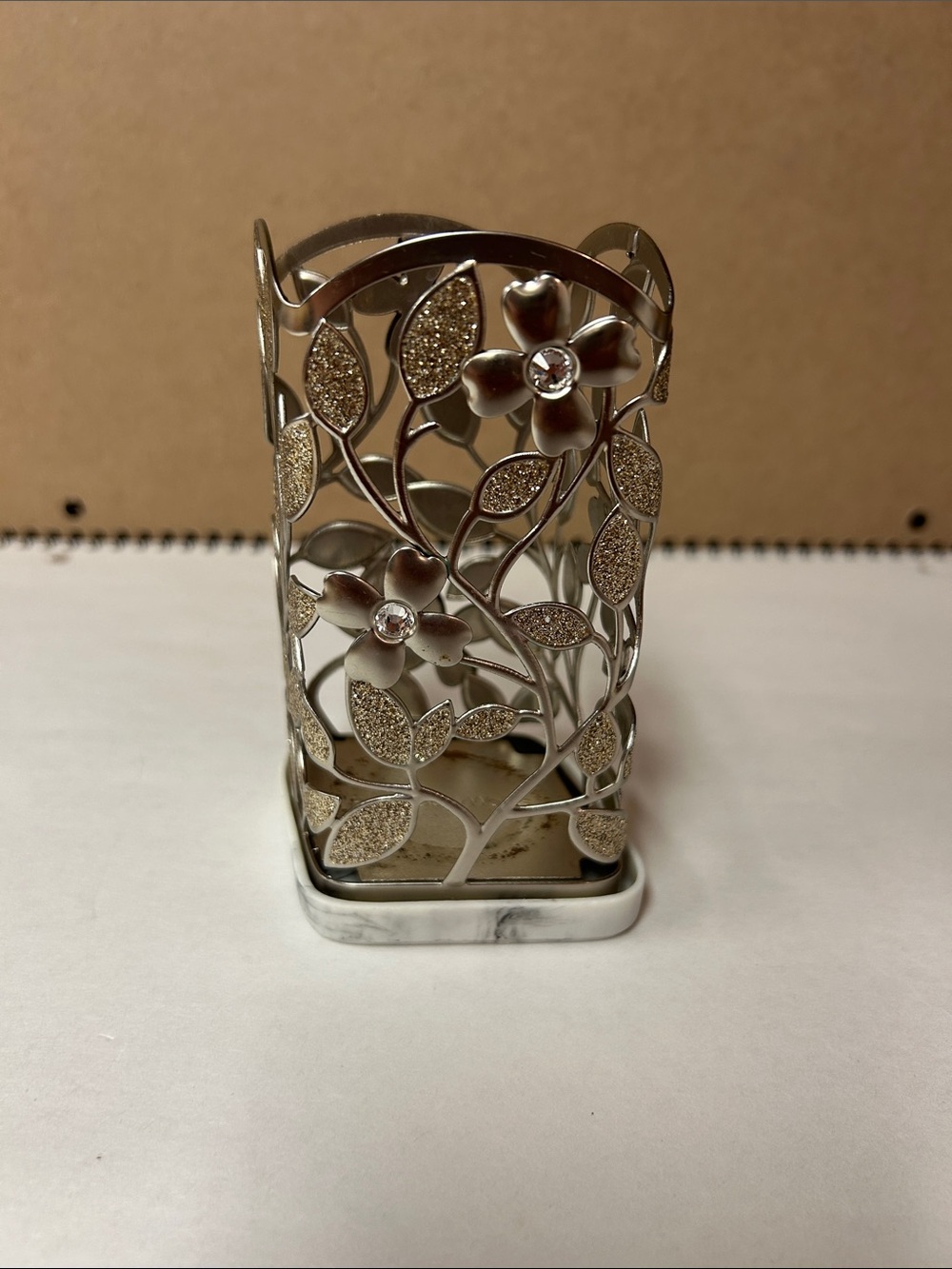 Bath & Body Works Silver Floral Metal Votive Holder